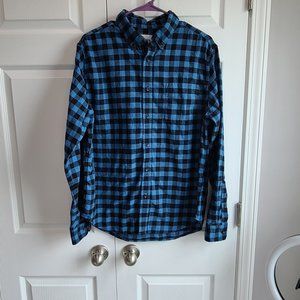 Large Dark Blue Plaid Pocket Shirt, Goodfellow & Co